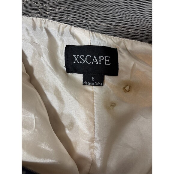 Xscape Navy Blue Lace Beaded tulle overlay Evening Gown Size 8 Formal Prom - Picture 9 of 17